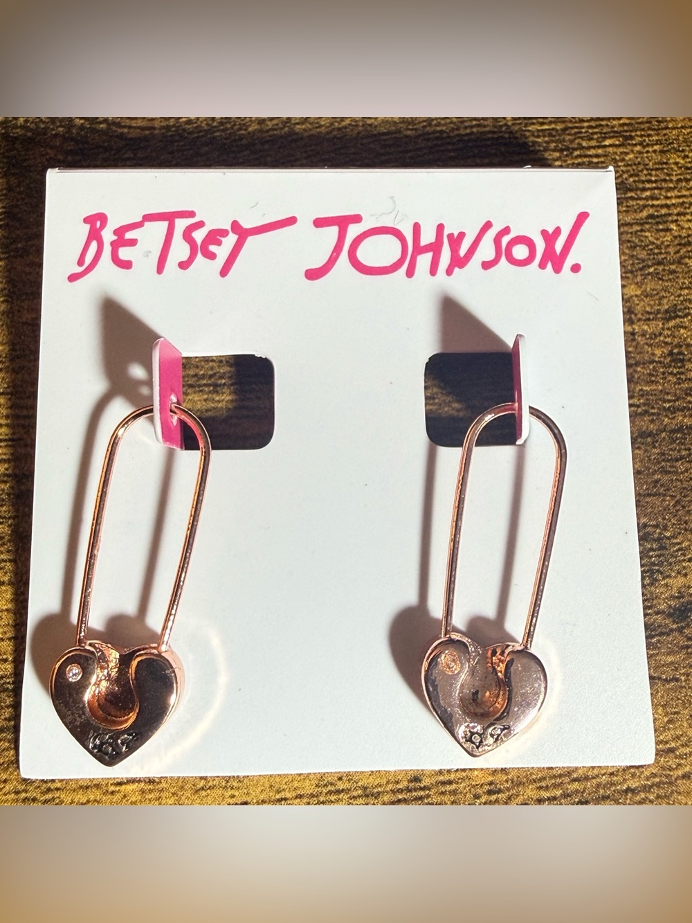 Betsey Johnson Rose Gold Colored Heart Drop Earrings